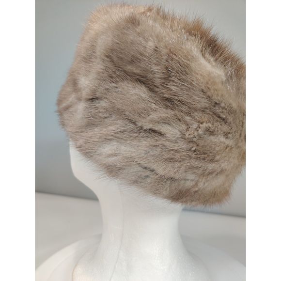 NWOT Vintage Pillbox M Fur Hat from Canada Aline Pepin Brown/Beige main image 5
